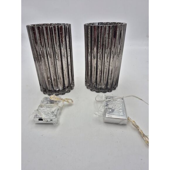 Illuminated Mercury Glass Hurricanes by Valerie 8' set of 2 Midnight - Picture 2 of 11